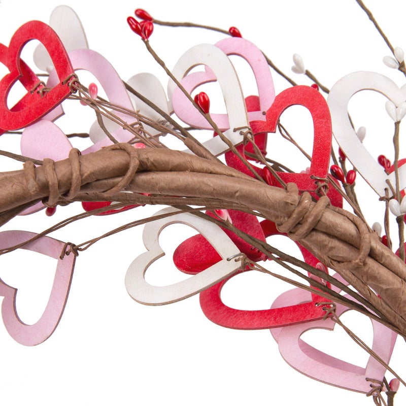 Skrantun 18 Inch Valentine's Day Heart Shaped Wreath for Wedding Party Anniversary - Artificial Wooden Door Wreath Gift for Girlfriend, Women, Mother - Image 5
