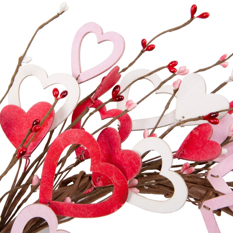 Skrantun 18 Inch Valentine's Day Heart Shaped Wreath for Wedding Party Anniversary - Artificial Wooden Door Wreath Gift for Girlfriend, Women, Mother - Image 4