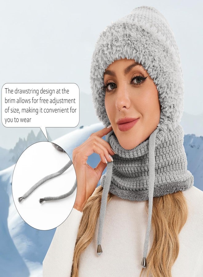Sumolux 3 in 1 Beanie Hat for Women with Fleece Lined Scarf and Mask Outdoors Windproof Knitted Ski Mask Set, Grey, One size - Image 3
