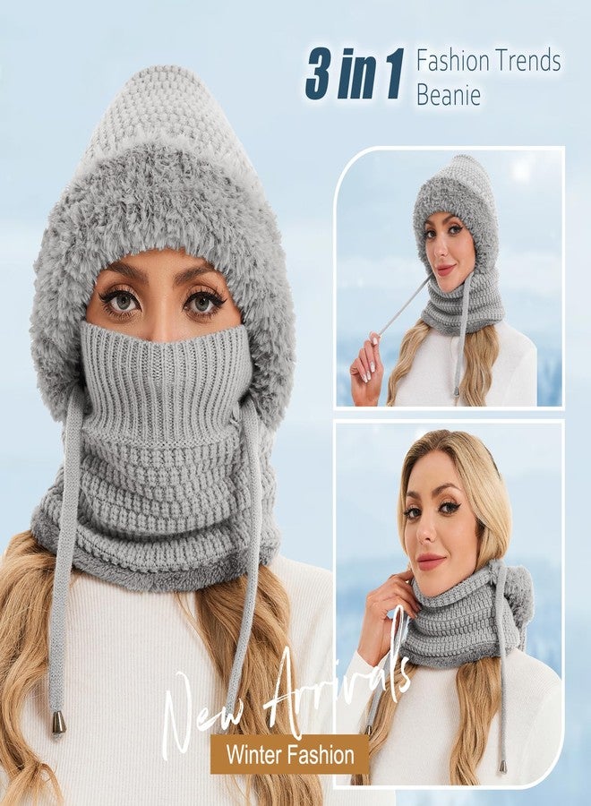 Sumolux 3 in 1 Beanie Hat for Women with Fleece Lined Scarf and Mask Outdoors Windproof Knitted Ski Mask Set, Grey, One size - Image 4