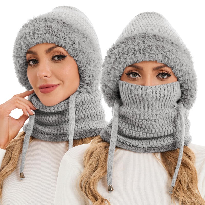 Sumolux 3 in 1 Beanie Hat for Women with Fleece Lined Scarf and Mask Outdoors Windproof Knitted Ski Mask Set, Grey, One size - Image 1