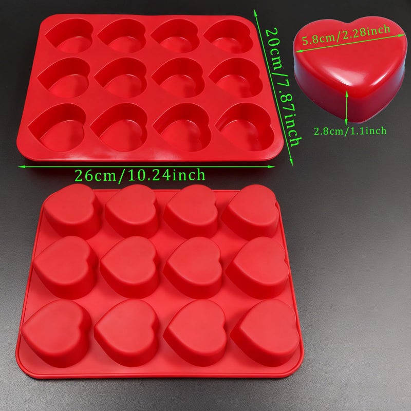 LLPMutu 2 Pack Heart Shaped Silicone Mold Heart Silicone Muffin Pan 24-Cavity Hearts Molds Cake Nonstick Molds for Baking,Cupcake Pan for Brownies,Tartlets and Egg Bites Cake Chocolate Pudding Candy Cookie - Image 3