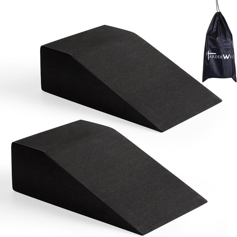 HarderWill Yoga Foam Wedge Blocks (Pair), Calf Raise Block, Calf Stretcher, Yoga Wrist Support, Balance, Pushup, Fitness, Pilates, Heel Stretcher, Squat Wedge with Gym Bag - Image 1