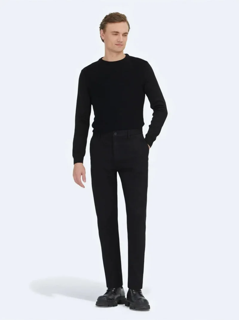 Kip Black Weaving Regular Fit Casual Cotton Blended Trousers