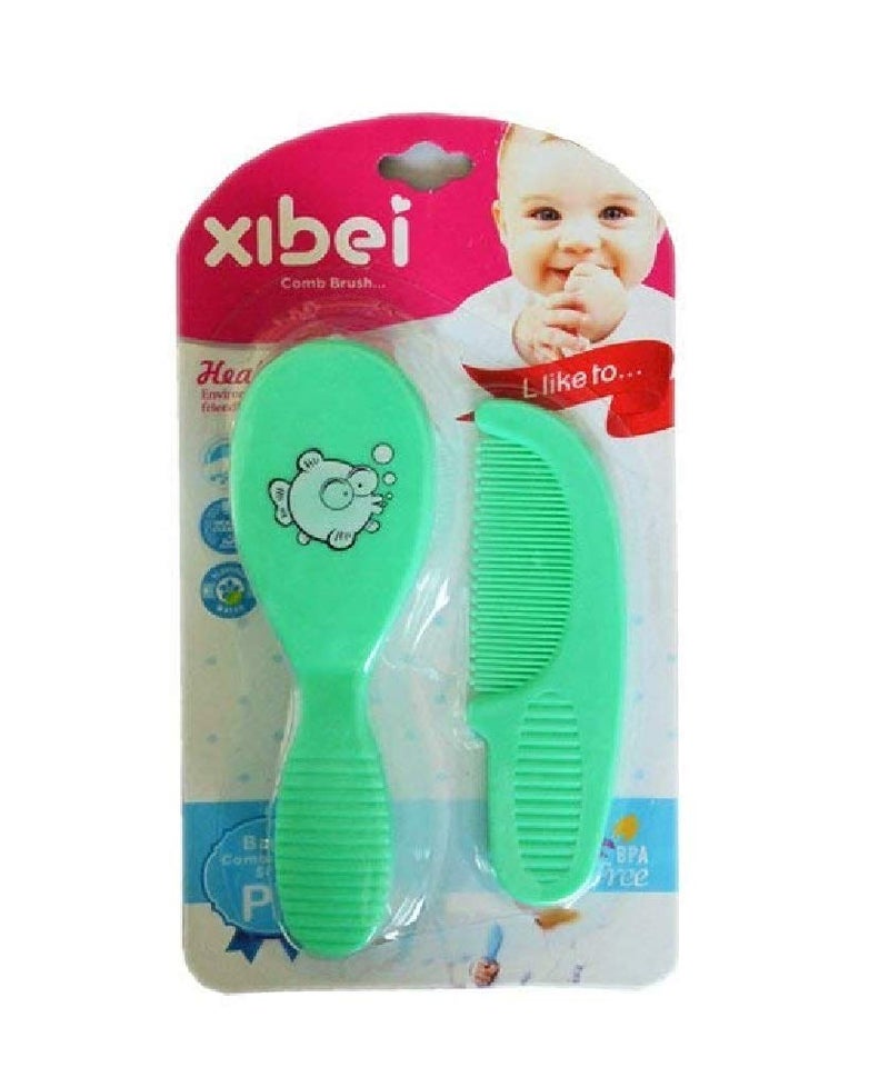 Lappu Newborn Baby Comb & Soft Brush Set Grooming Hair Care Products for Babies & Infants Baby Brush (Green)