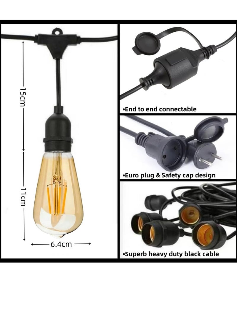 ESNCO 33FT Outdoor String Lights, Electric Plug-In Festoon Lights 10 Meter 20 LED Bulbs, Outdoor Waterproof Decorative Hanging Light String for Patio Garden Porch Yard (10M with ST64 Amber)  - Image 5