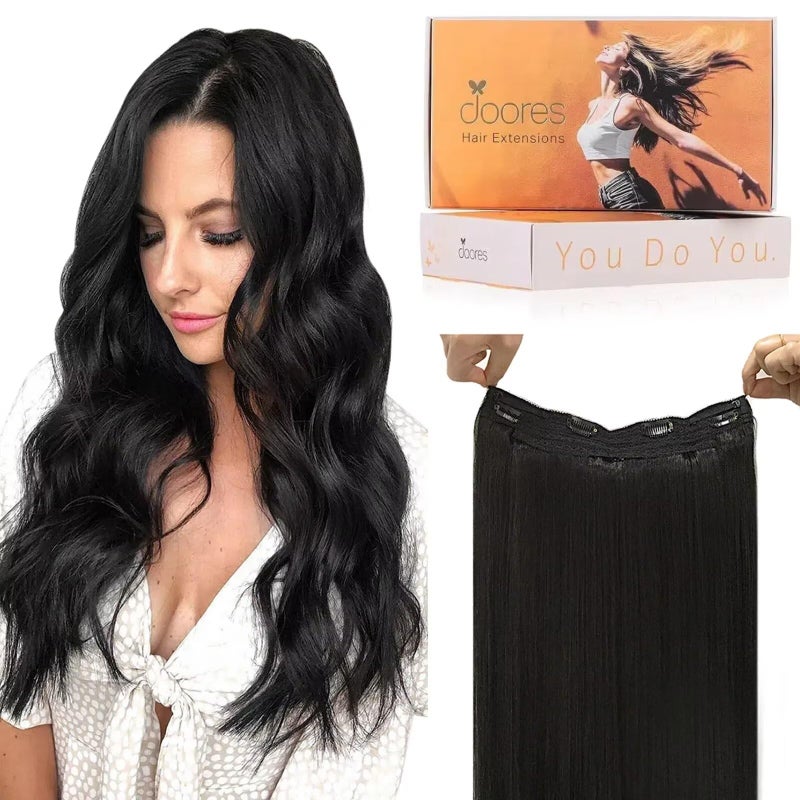 DOORES Wire Hair Extensions 16 Inch 95 g Remy Human Wire Hair Extensions Invisible Transparent Line Adjustable Hairpieces Secret Extensions Straight Hair Natural Black