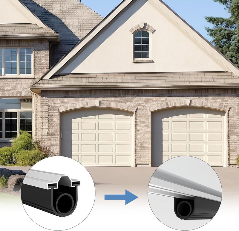 Duzzy 16.5 Feet Convex Shape Garage Door Seal Kits, Pre-drilled Heavy-Duty Weatherproofing Garage Door Rubber Seals Bottom Pakage with Aluminum Track Retainer Base Kits - Image 5