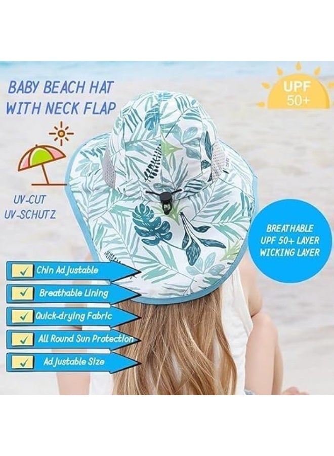 Kids Sun Hats, Toddler Infant Baby Sun Hats with Neck Flap, Swim Hat with Wide Brim, UPF 50+ Protection Beach Caps, Adjustable and Foldable, for Boys Girls, Age 2-6 Years - Image 5