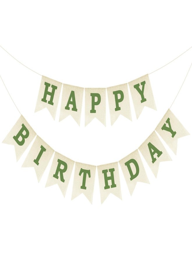 Anwyll Happy Birthday Banner - NO DIY Green Burlap Happy Birthday Banner Sign Happy Birthdays Party Decoration Happy Birthdays Banners Bunting for Women Men Girl Boy Celebration Party Backdrops - Image 1