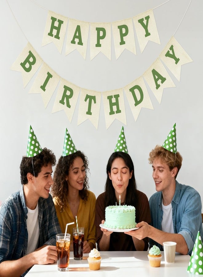 Anwyll Happy Birthday Banner - NO DIY Green Burlap Happy Birthday Banner Sign Happy Birthdays Party Decoration Happy Birthdays Banners Bunting for Women Men Girl Boy Celebration Party Backdrops - Image 5