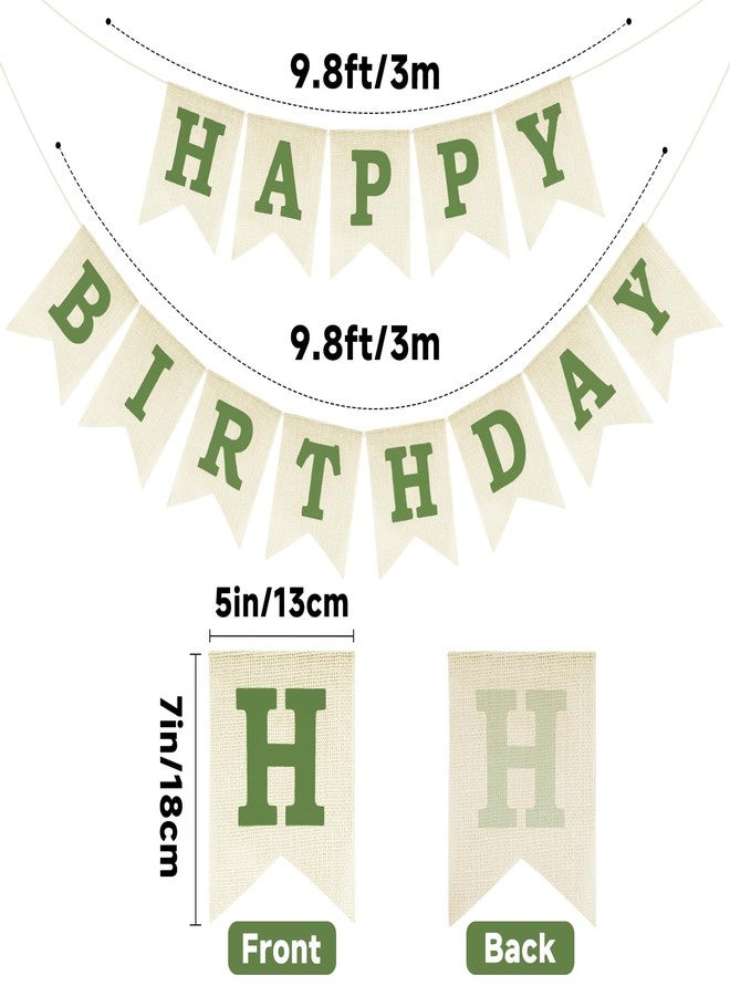 Anwyll Happy Birthday Banner - NO DIY Green Burlap Happy Birthday Banner Sign Happy Birthdays Party Decoration Happy Birthdays Banners Bunting for Women Men Girl Boy Celebration Party Backdrops - Image 2
