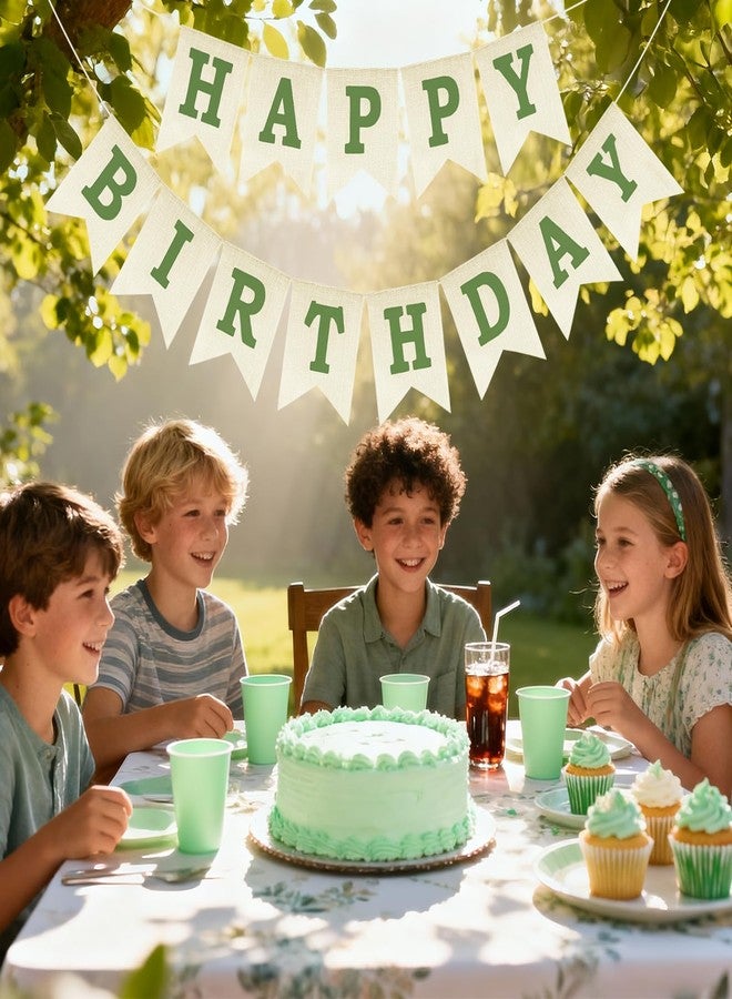 Anwyll Happy Birthday Banner - NO DIY Green Burlap Happy Birthday Banner Sign Happy Birthdays Party Decoration Happy Birthdays Banners Bunting for Women Men Girl Boy Celebration Party Backdrops - Image 4