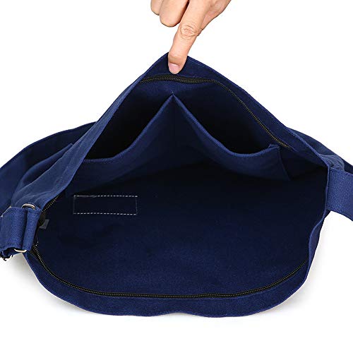 Covelin Women's Retro Large Size Canvas Shoulder Bag Hobo Crossbody Handbag Casual Tote Navy Blue - Image 5