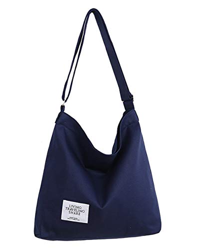 Covelin Women's Retro Large Size Canvas Shoulder Bag Hobo Crossbody Handbag Casual Tote Navy Blue - Image 1