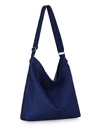 Covelin Women's Retro Large Size Canvas Shoulder Bag Hobo Crossbody Handbag Casual Tote Navy Blue - Image 3