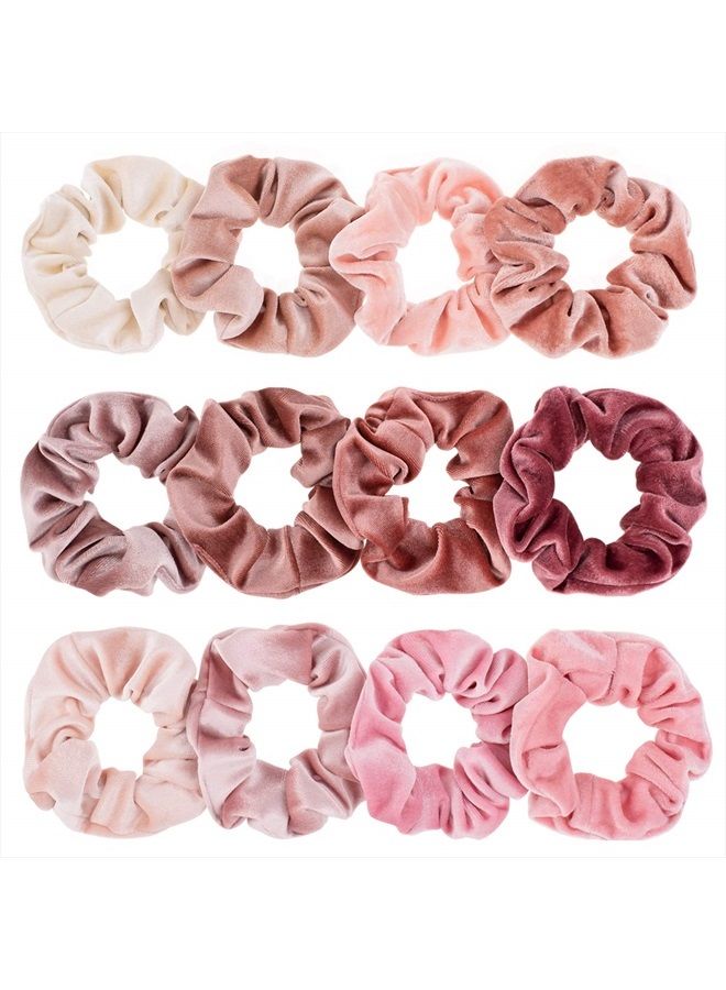 Whaline 12Pcs Blush Theme Hair Scrunchies Velvet Elastics for Women Pink Bobbles Soft Lovers Scrunchy Classic Elastic Thick Hair Bands Ties Gifts for Women Teenage Girls - Image 1