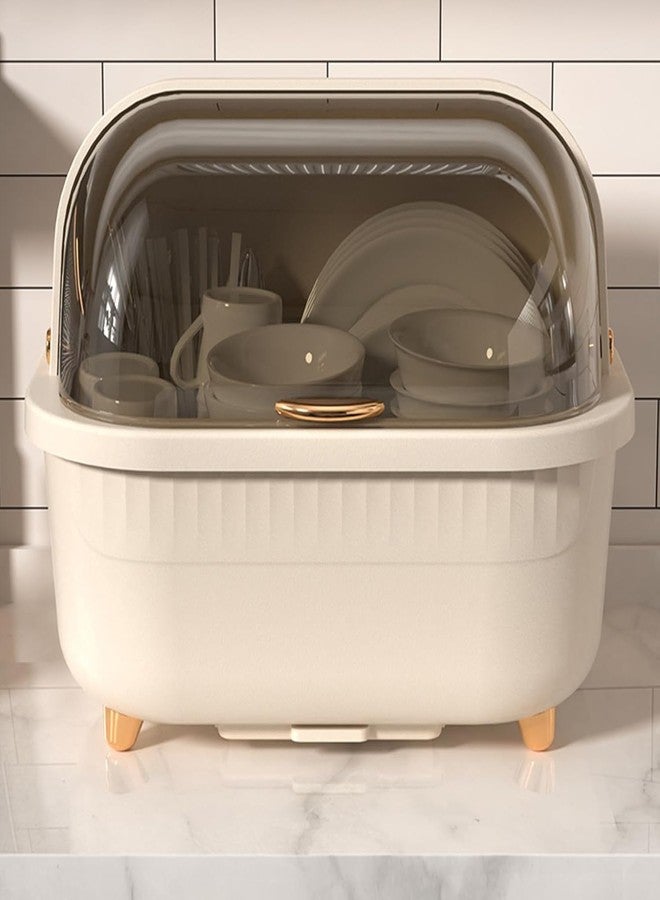 KEYOZA Dish Drying Rack with Lid Cover Plastic Dish Drying Box Multifunctional Space Saving Dish Drainer for Kitchen Accessories (Apricot L) - Image 2