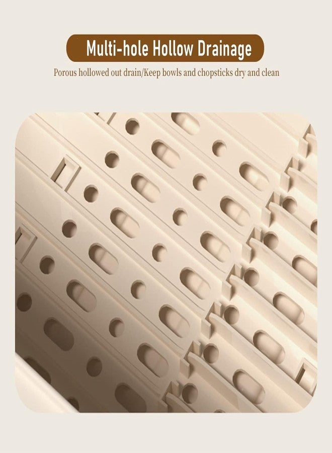 KEYOZA Dish Drying Rack with Lid Cover Plastic Dish Drying Box Multifunctional Space Saving Dish Drainer for Kitchen Accessories (Apricot L) - Image 5