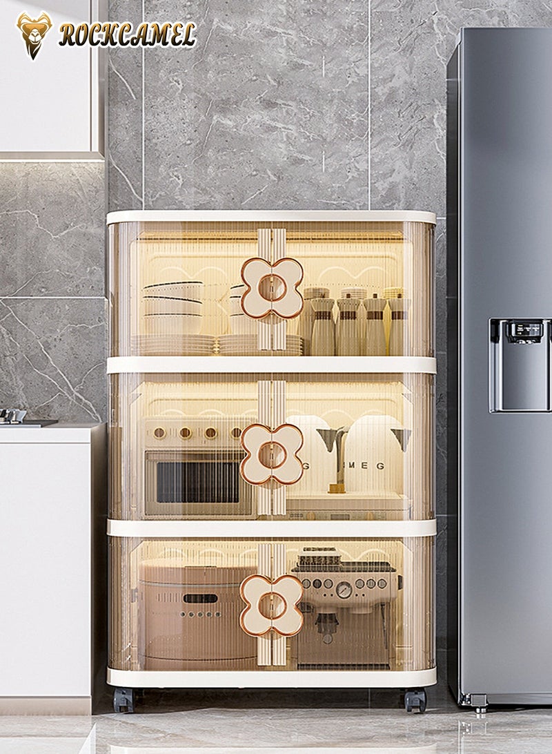 ROCKCAMEL خزانة تخزين متعددة الوظائف قابلة للطي، ذات صناديق بلاستيكية ثلاثية القابلية للتراص، مجهزة بعجلات متعددة الاتجاهات وأبواب شفافة، تُستخدم لتخزين الألعاب أو كخزانة للوجبات الخفيفة أو رف كتب، مناسبة للمكتب المنزلي (60*36*90 سم). - Image 3