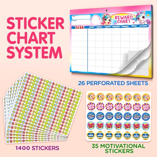 Learn & Climb Behavior Reward System - Pad with 26 Chore Charts for Kids, 1400 Stickers to Motivate Responsibility & Good Habits (Unicorn) - Image 2