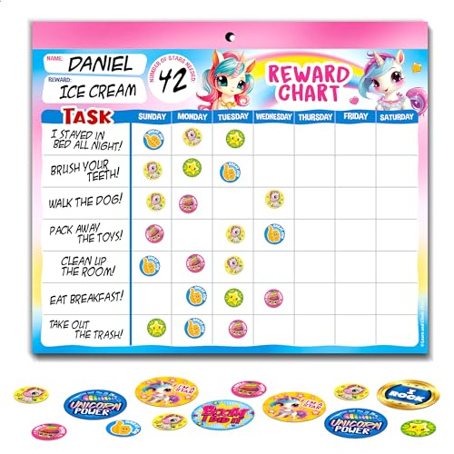 Learn & Climb Behavior Reward System - Pad with 26 Chore Charts for Kids, 1400 Stickers to Motivate Responsibility & Good Habits (Unicorn) - Image 1