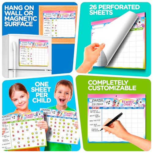 Learn & Climb Behavior Reward System - Pad with 26 Chore Charts for Kids, 1400 Stickers to Motivate Responsibility & Good Habits (Unicorn) - Image 3