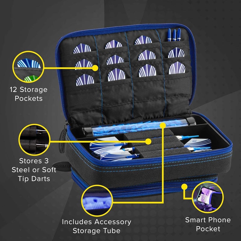 CASEMASTER Plazma Plus, 3 Dart Case for Soft and Steel Tip Darts Features Large Front Mobile Device Pocket, Built-in Storage Tube and Pockets for Flights, Tips, Shafts, and Personal Items - Image 3