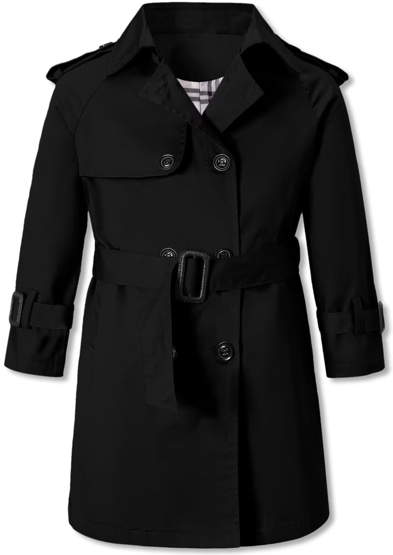 Betusline Boys Waterproof Trench Coat Rain Jackets Double Breasted Lightweight Classic Belted Outwear Jacket Dress Coats1 Black1314 Years Tag 170
