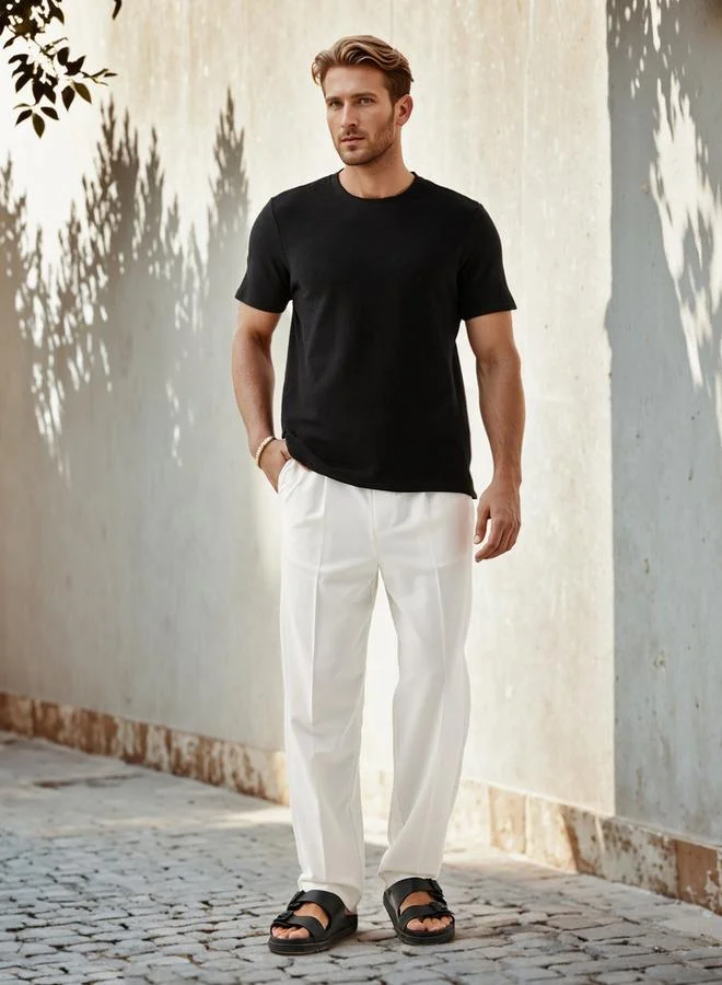 Splash FAV Textured Relaxed Fit T-shirt with Crew Neck