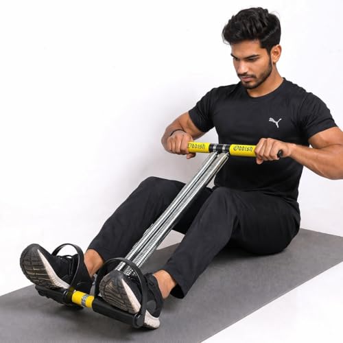 SUREFIT Double Spring Tummy Trimmer Heavy Duty With Comfortable Foam Grip Handle Full Body Workout Abdominal Exerciser Yellow/Black Standard Size - Image 2