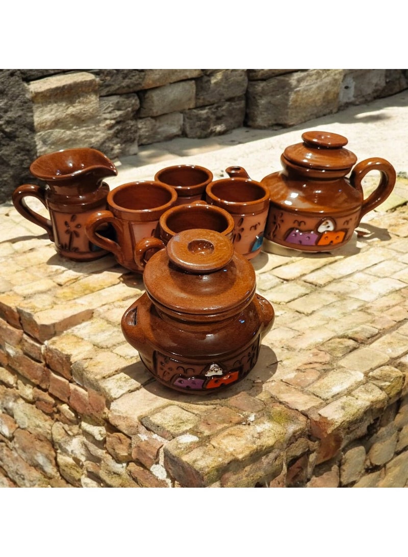 كلور زون بوتري طقم قهوه فخار طامي أسواني صناعة يدوية - Image 2