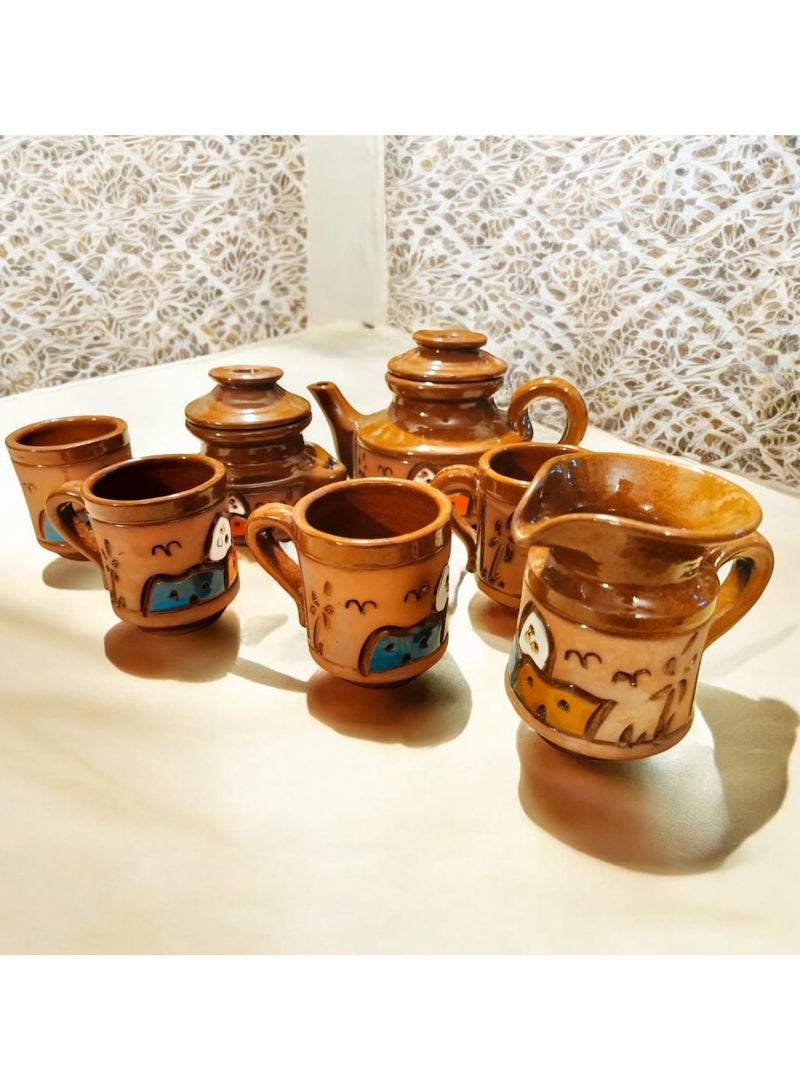 كلور زون بوتري طقم قهوه فخار طامي أسواني صناعة يدوية - Image 3