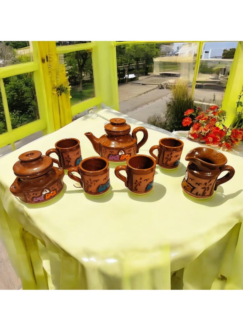 كلور زون بوتري طقم قهوه فخار طامي أسواني صناعة يدوية - Image 5