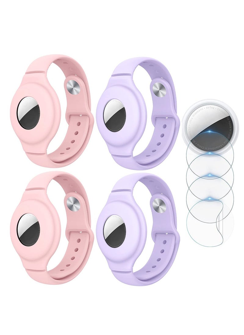 Generic - AirTag Bracelet for Kids, 4 Pack Silicone Watch Bands + 4 Pack Anti-Scratch Films for Kids/Toddler/Baby/Elders, Colourful Waterproof Wristband Compatible with Apple AirTag - Image 1