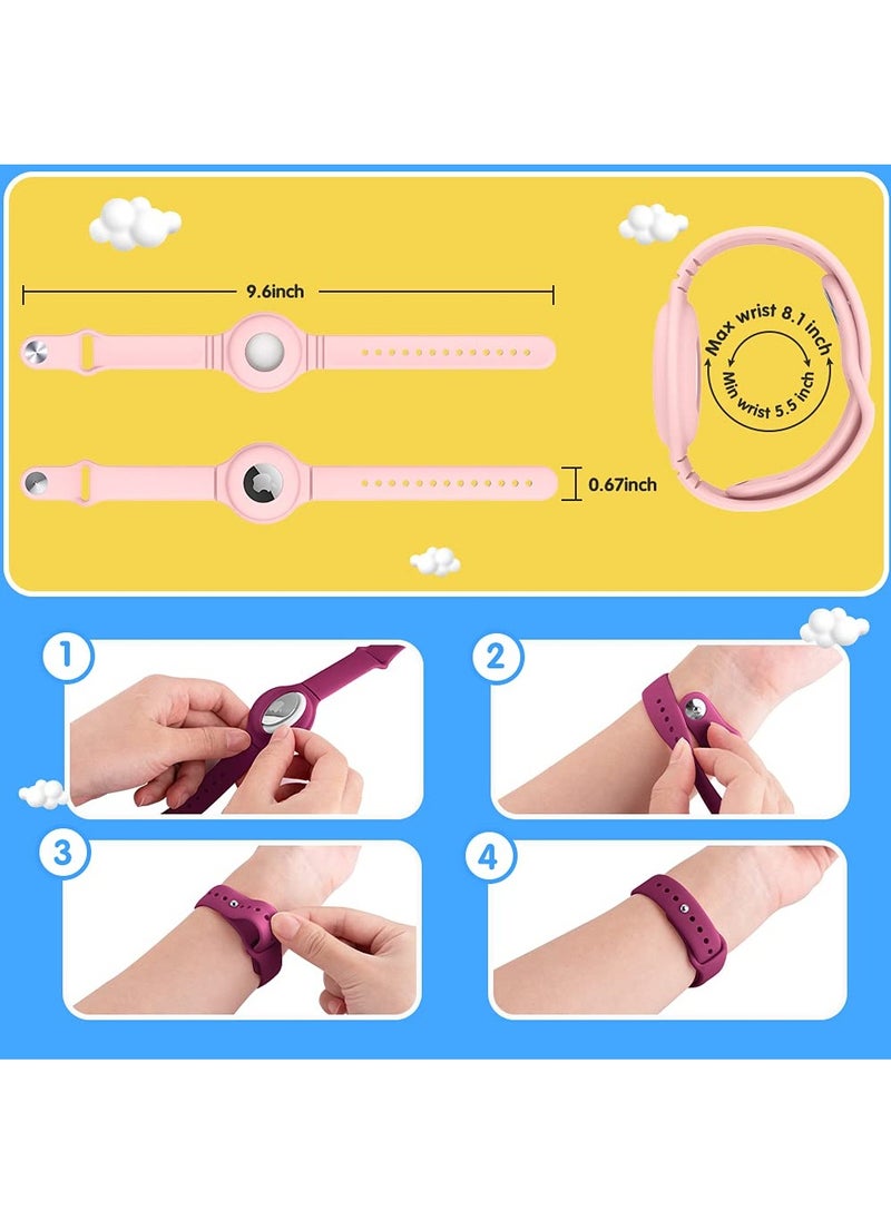 Generic - AirTag Bracelet for Kids, 4 Pack Silicone Watch Bands + 4 Pack Anti-Scratch Films for Kids/Toddler/Baby/Elders, Colourful Waterproof Wristband Compatible with Apple AirTag - Image 1