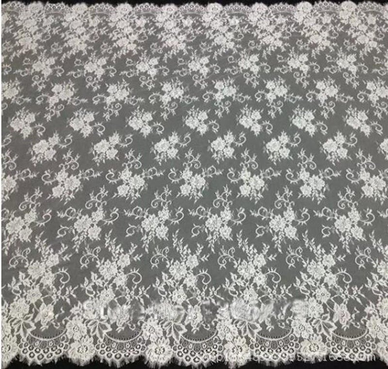 Zthread 3 Yards French Eyelash Lace Fabric Floral Embroidered Lace Fabric for Clothes Wedding Dress Sewing Home Decor (59"W x 3 Yards, White) - Image 3