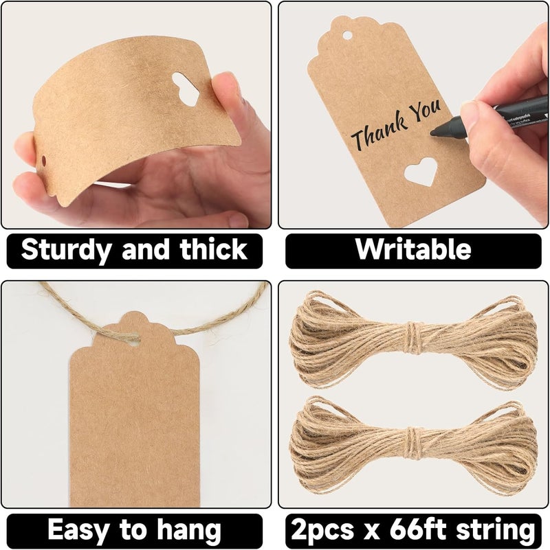 g2plus 100PCS Blank Gift Tags with String, Kraft Paper Hangtags, Hollow Heart Gift Tags, Wedding Favors Tags for Valentine's, Thanksgiving, Christmas - Image 3