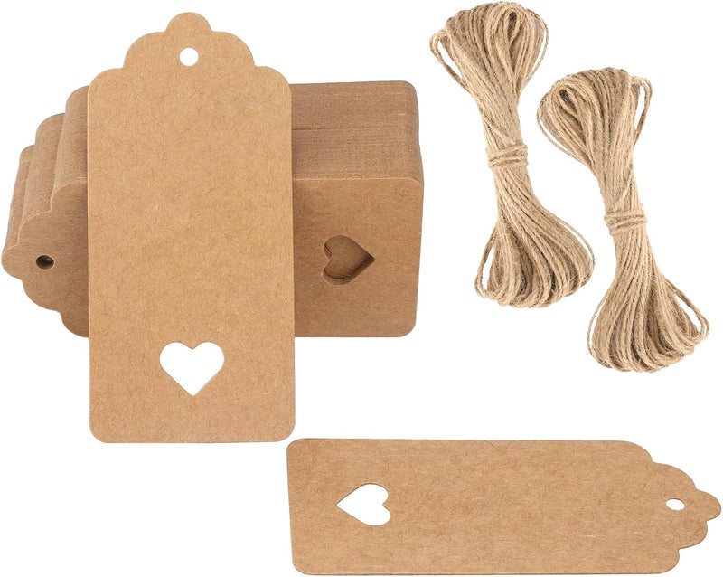 g2plus 100PCS Blank Gift Tags with String, Kraft Paper Hangtags, Hollow Heart Gift Tags, Wedding Favors Tags for Valentine's, Thanksgiving, Christmas - Image 1