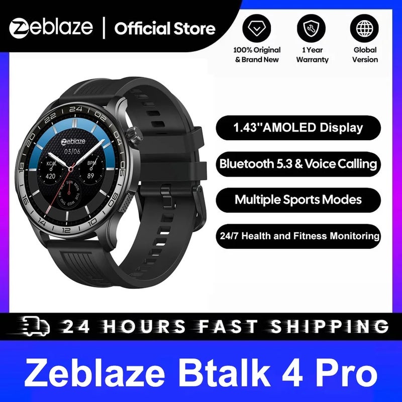 زيبليز ساعة ذكية Zeblaze Btalk 4 Pro Voice Calling Smart Watch 1.43''AMOLED Display Screen Heart Rate Fitness & Wellness Smartwatch For Men, Black - Image 2