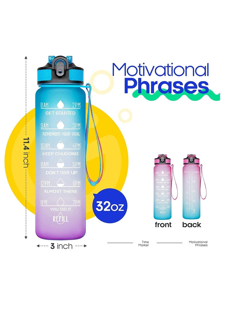 TYCOM Water Bottles 1L with Times to Drink and Straw, Motivational Water Bottle with Time Marker, Leakproof Drinking Sports Water Bottle for Fitness, Gym & Outdoor - Straw BluePurple  - Image 5