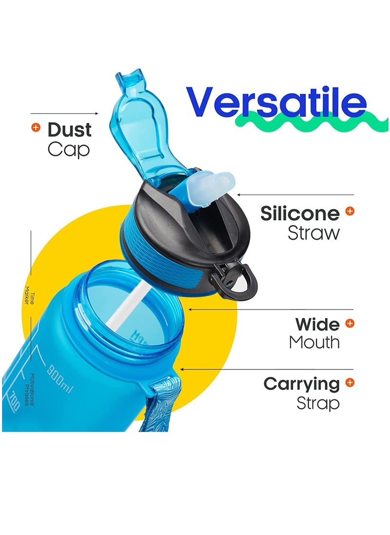 TYCOM Water Bottles 1L with Times to Drink and Straw, Motivational Water Bottle with Time Marker, Leakproof Drinking Sports Water Bottle for Fitness, Gym & Outdoor - Straw BluePurple  - Image 2