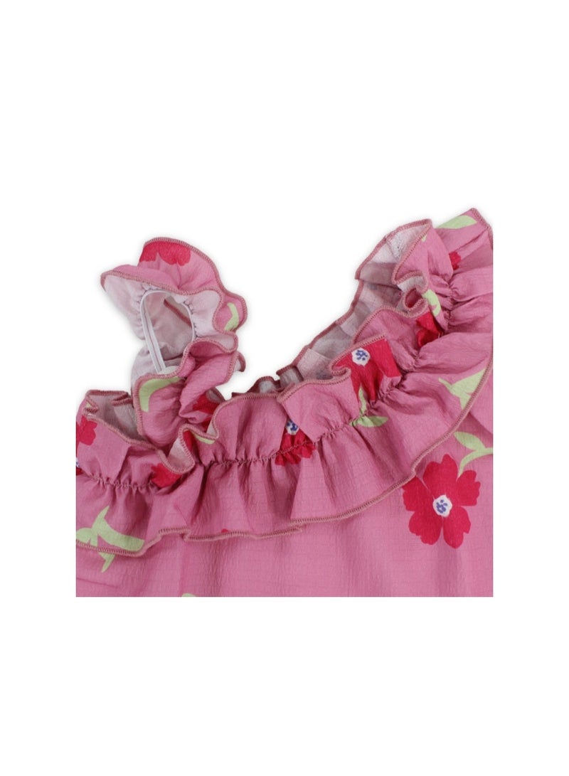 Pompelo Girls Cotton Blouse – Pink with Flowers Print - Image 3