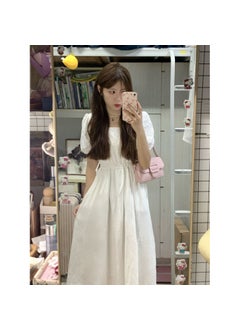 Sweet School Style First Love White Dress Slimming Square Collar Midi A- Line Skirt Women Student Korean Version Dress White