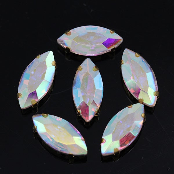 Wholesale horse eye crystal glass claw drill multi-specification hand-stitched claw drill DIY clothing wedding dress bag shoes accessories White AB 