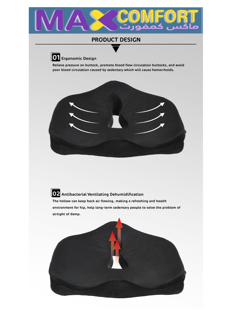 Max Comfort Coccyx Seat Cushion for Back and Coccyx Pain Prevention - Memory Foam  - Image 4