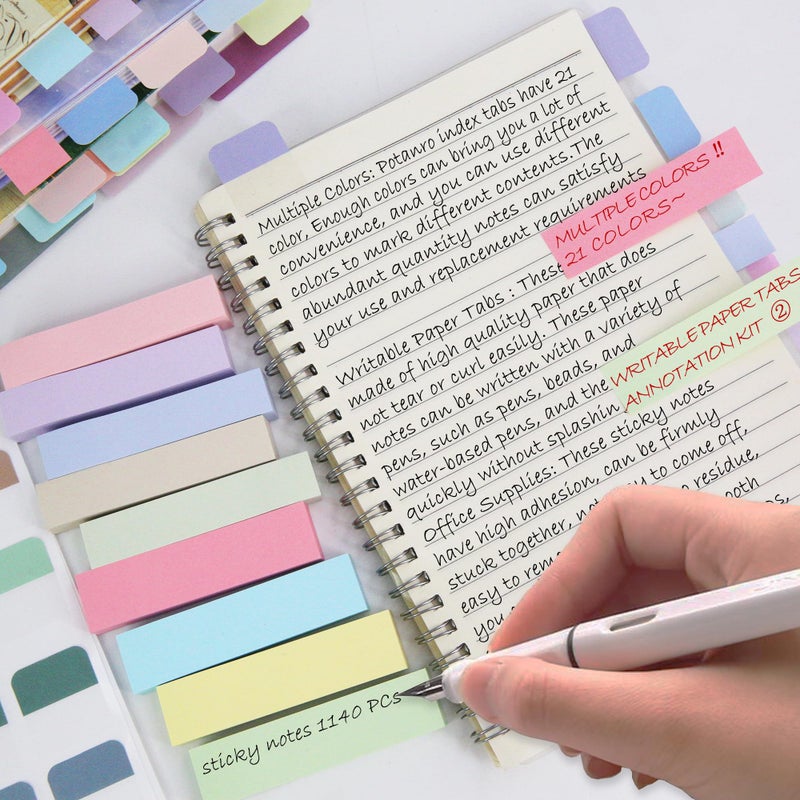 Potanro 1140PCS Sticky Index Tabs, Colourful Tabs for Notebooks, Page Markers Sticky Tabs, Book Tabs, Tabs for School Office, Classroom, Home Meetings - Image 2