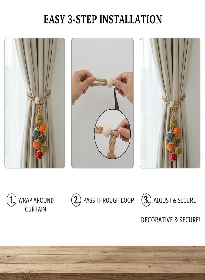 Auerllcy Decorative Curtain Tiebacks - Handmade Natural Jute & Cotton Rope Tie Backs, Rustic Boho Farmhouse Curtain Holdbacks for Living Room, Bedroom & Nursery (2-Pack) (Jute - Pumpkin) - Image 4