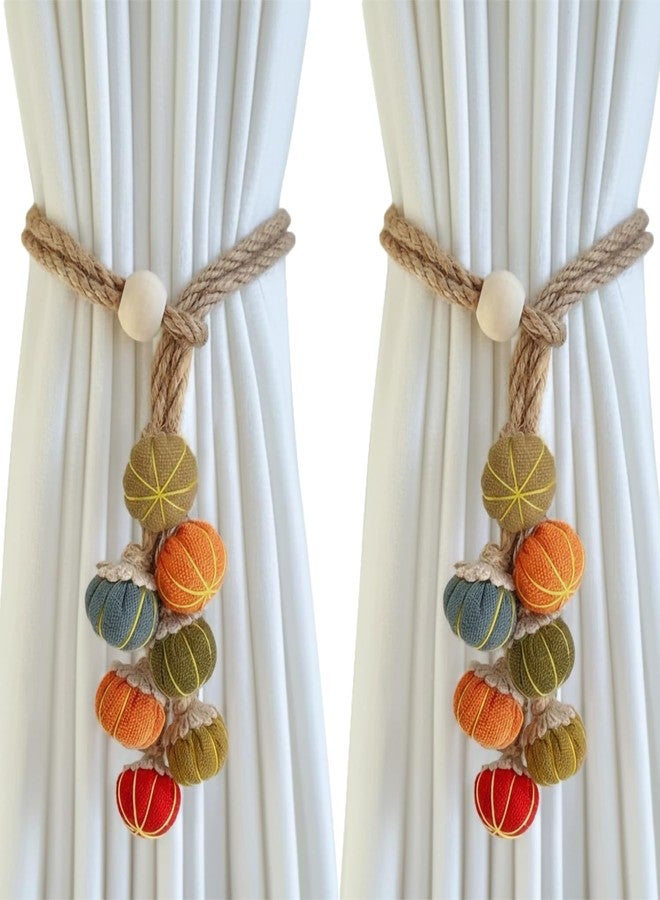 Auerllcy Decorative Curtain Tiebacks - Handmade Natural Jute & Cotton Rope Tie Backs, Rustic Boho Farmhouse Curtain Holdbacks for Living Room, Bedroom & Nursery (2-Pack) (Jute - Pumpkin) - Image 1