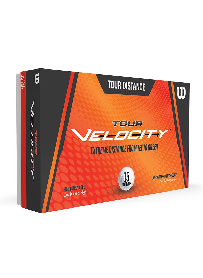 Wilson Tour Velocity Distance Golf Balls, Pack of 15 Balls - White  - Image 1